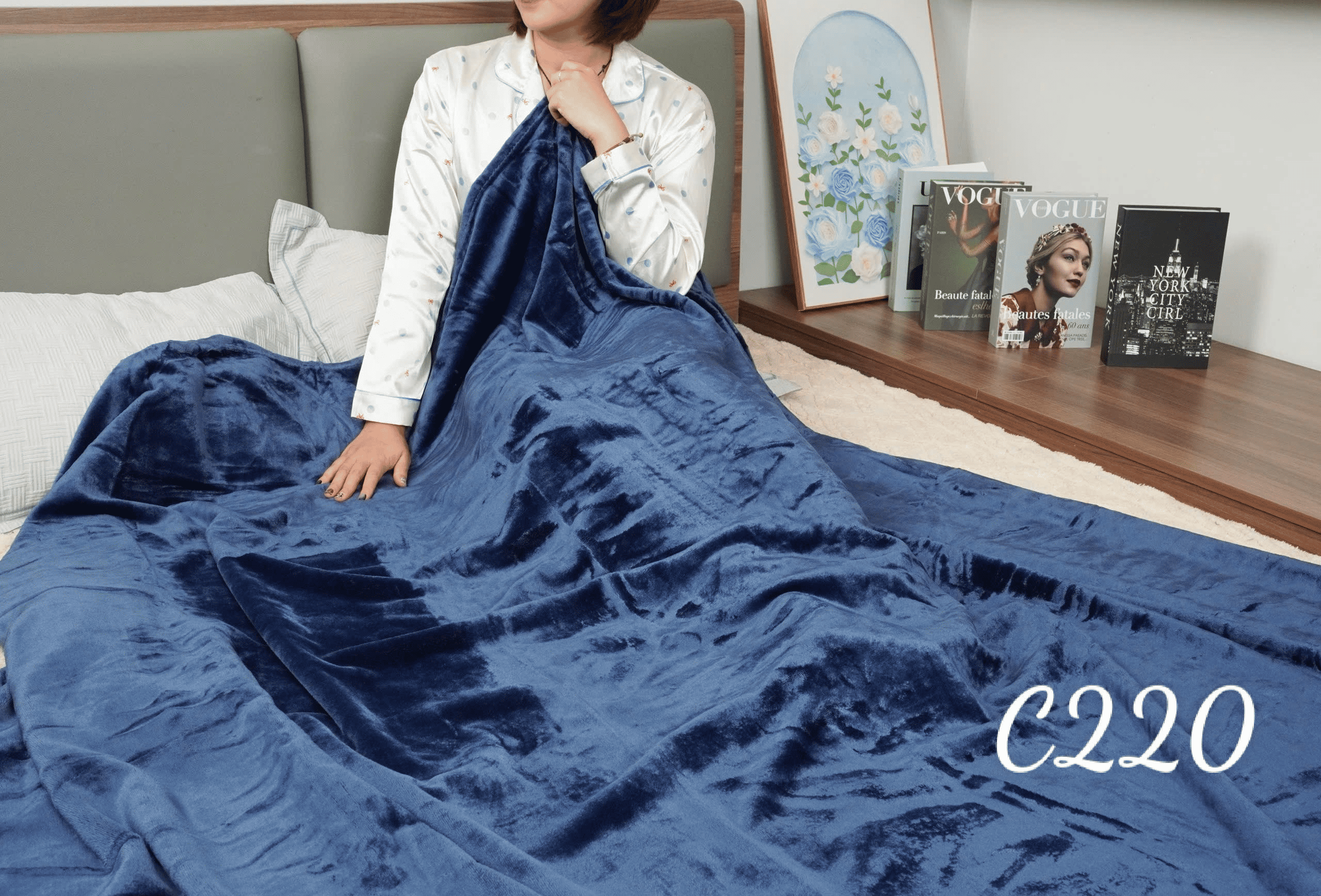 Chăn bằng vải dệt từ xơ sợi tổng hợp (100% polyester), mã hiệu: B0031, KT: (200 x 230)cm